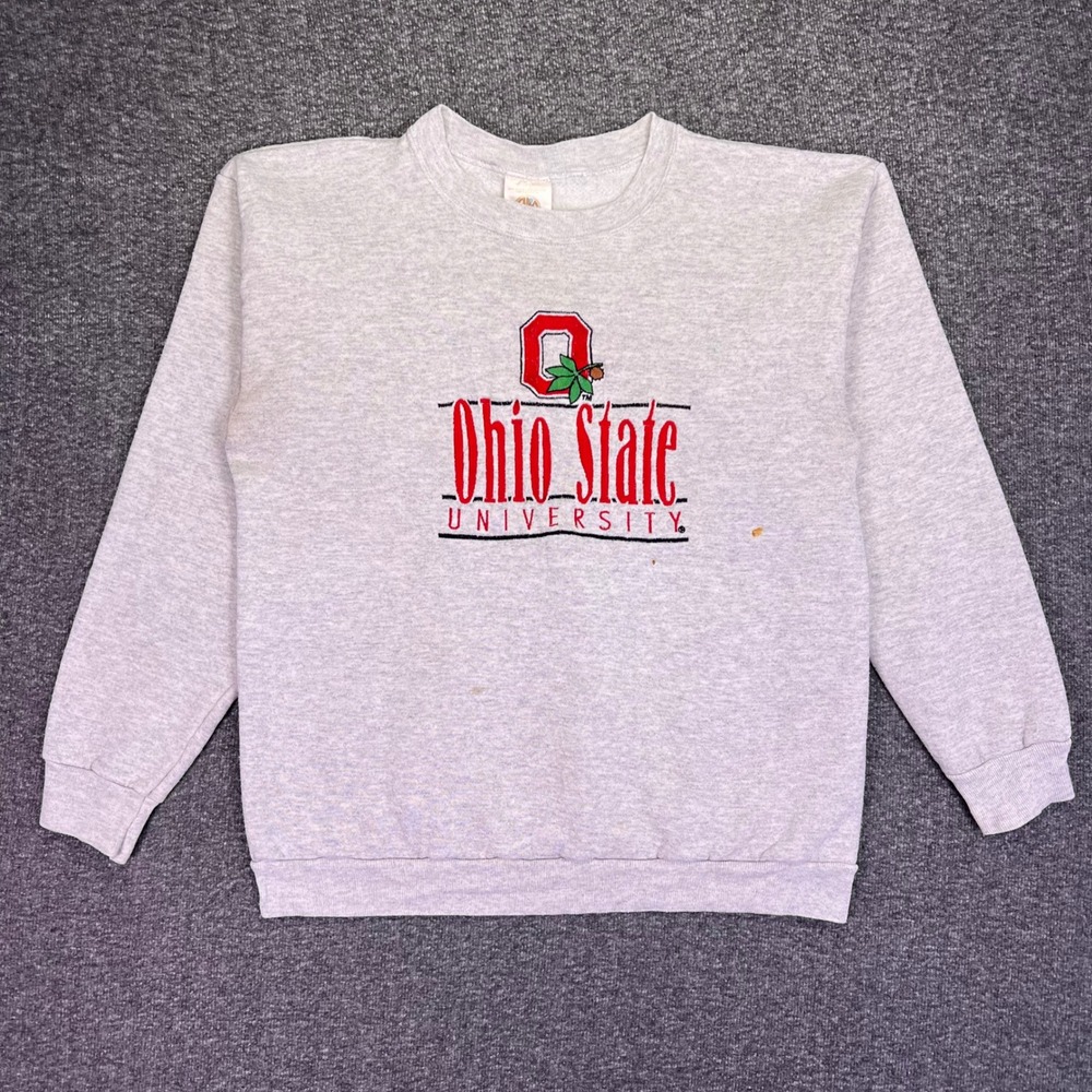PM Sweatshirt Mens Large Gray Ohio State University Embroidered 90s USA Pullover